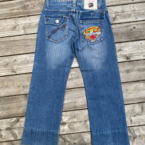 Vintage Ed Hardy Embroidered Jeans By Christian Audigier Vintage Tattoo Wear 34 - Picture 4 of 11